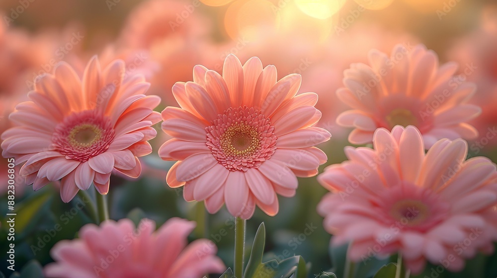 Fototapeta premium Pink Gerbera Daisies in Sunset Light