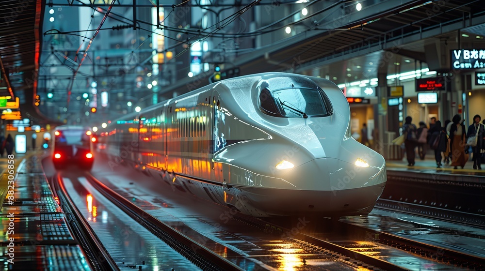 Obraz premium Bullet Train Arriving at Japanese Station