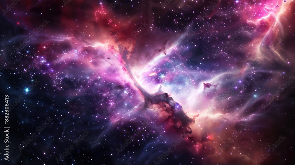 Naklejka premium Colorful nebula in deep space with bright stars and galaxies