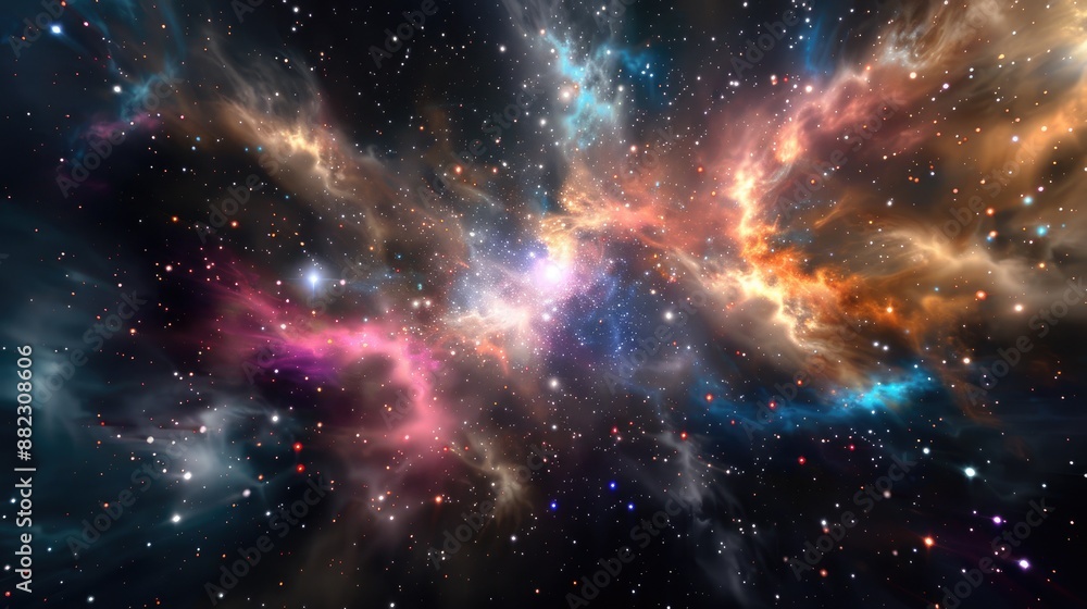 Fototapeta premium Colorful nebula in deep space with scattered stars