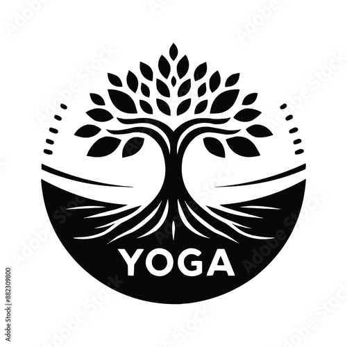 A black yoga tree logo on simple white background