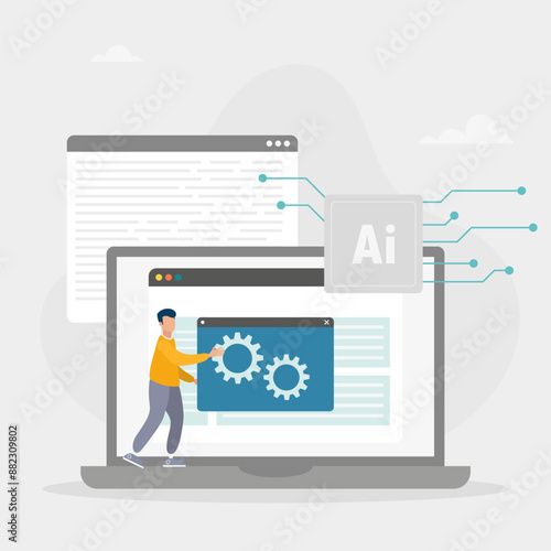 AI technology. Customer service. Quick access to useful data. Artificial intelligence powered knowledge bases to support abstract concept vector illustration.	
