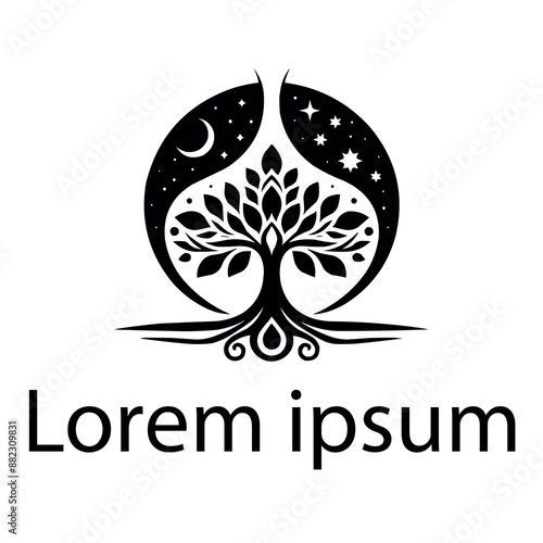 A black yoga tree logo on simple white background