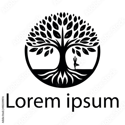 A black yoga tree logo on simple white background