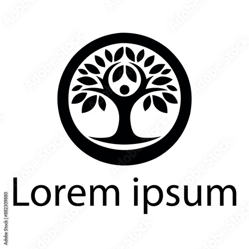 A black yoga tree logo on simple white background