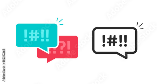 Icon argument chat vector or profanity swear abuse words censored messages graphic illustration, obscenity simple online rude complain text talk dialog, web internet conversation image