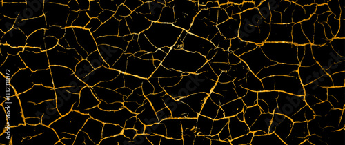 Black and gold cracked vector texture background. Vintage illustration.