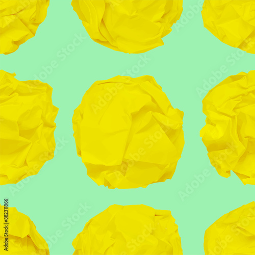 Seamless texture close up of a realistic paper ball trash on white background. Texture seamless background crumpled paper vector. Materials paint, paper. Crumpled balls, writing piece of damaged paper