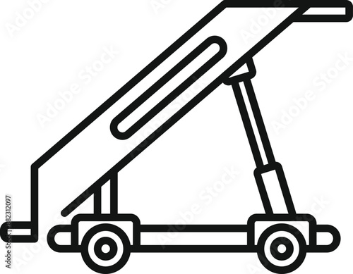 Line drawing of a mobile airport passenger boarding ramp used to embark and disembark an airplane