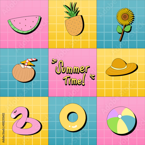 Summer beach element set. Collection of vacation icon