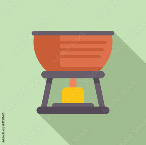 Traditional fondue pot is warming over a small burner, ready for dipping