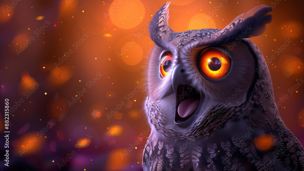Cartoon Style Owl on Yellow Background Cartoon Style Owl on Yellow Background