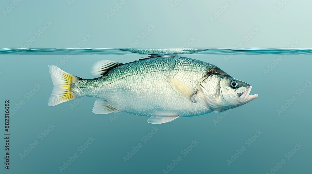 Naklejka premium Diagram explaining the role of sustainable fisheries management in preserving marine biodiversity and sequestering CO2. Illustration, Image, , Minimalism,