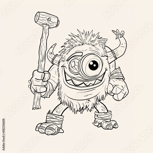 Giant Oneeyed Cyclop With Club In One Hand - A Cartoon Of A Monster photo