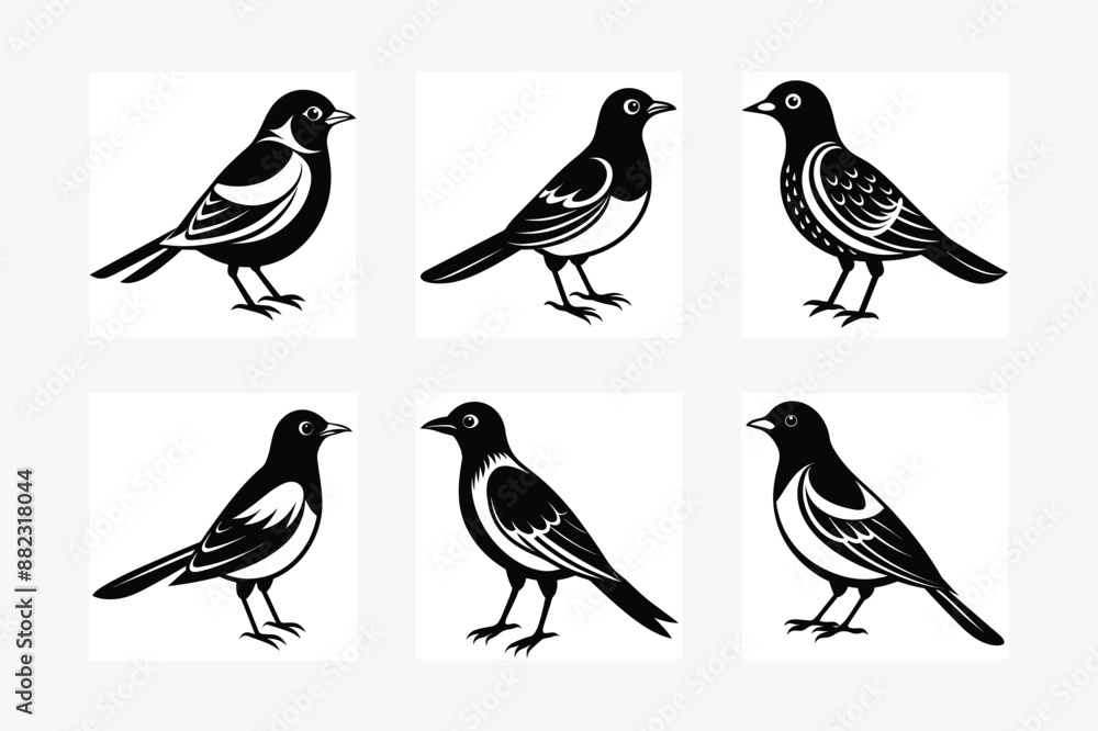 Obraz premium Set of bird icon silhouette vector art illustration white background