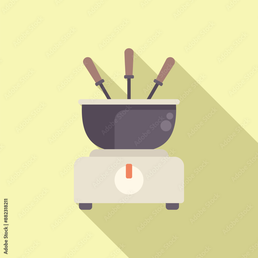 Fondue pot is warming up, ready for a delicious dessert Fondue pot is warming up, ready for a delicious dessert
