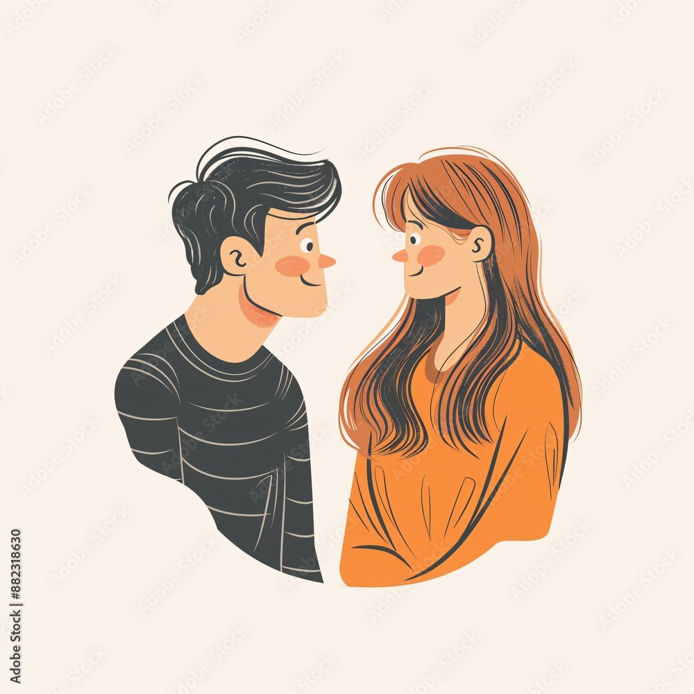 A teenager talking animatedly - A man and woman looking at each other A teenager talking animatedly - A man and woman looking at each other