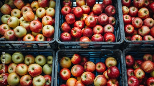 Wooden crates full of ripe apples during the annual harvesting period