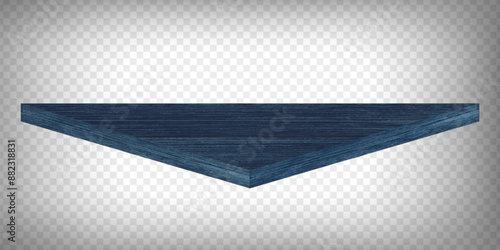 Wood table perspective view, wooden surface of triangle desk, top made of dark blue timber board isolated on transparent background. Tabletop interior design element, Realistic 3d vector illustration 