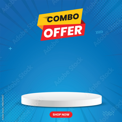 Combo Offer Social Media post with podium, Special Offer & Promotional Post social media, blue color template, social media banner with combo offer mnemonic