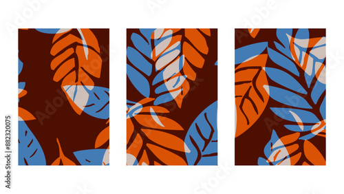 Set of 3 Botanical background. Abstract plant shapes. Minimalist illustration for printing on wall decorations.
