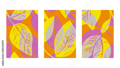 Set of 3 Botanical background. Abstract plant shapes. Minimalist illustration for printing on wall decorations.