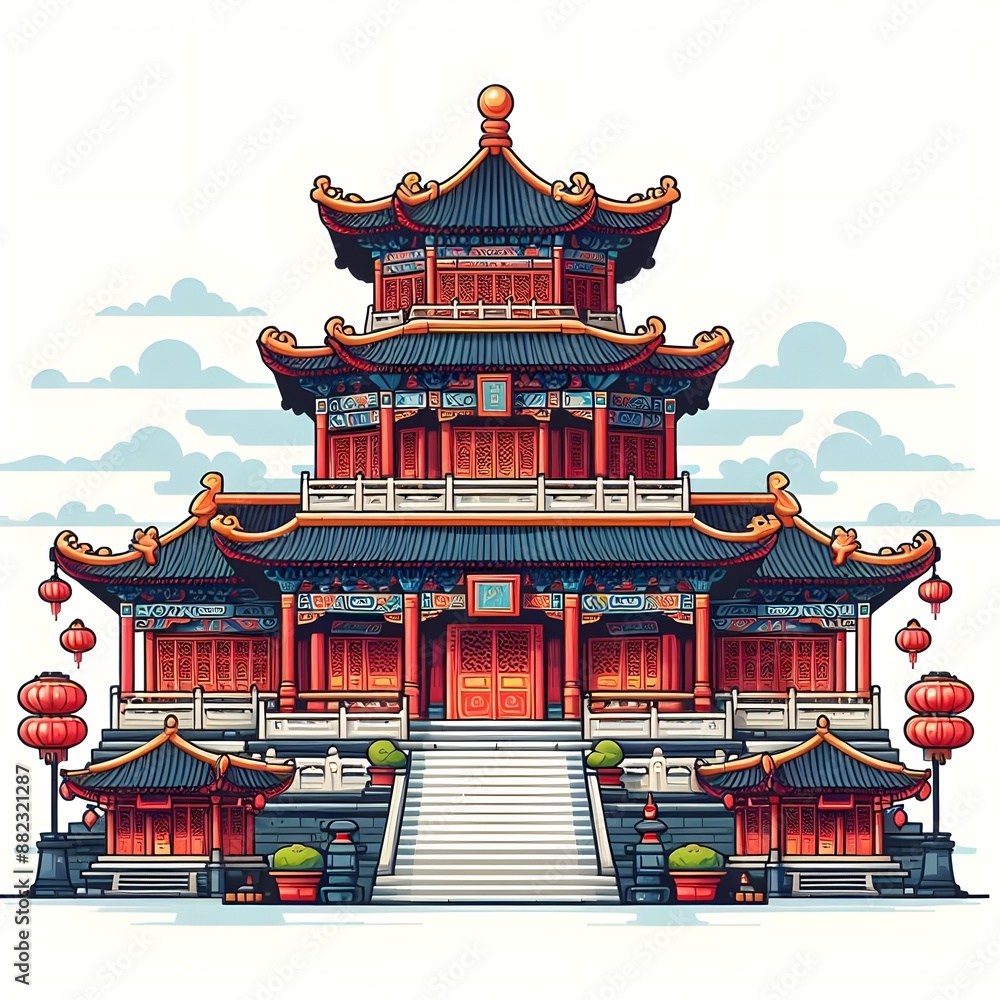 Chinese temple house vector illustration isolated on a white background Chinese temple house vector illustration isolated on a white background