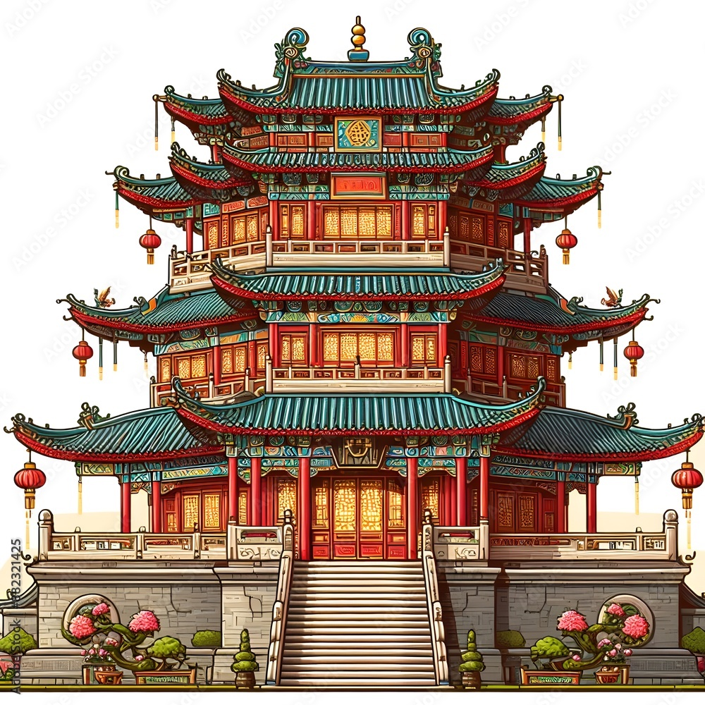 Japanese temple House vector illustration isolated on a white background Japanese temple House vector illustration isolated on a white background