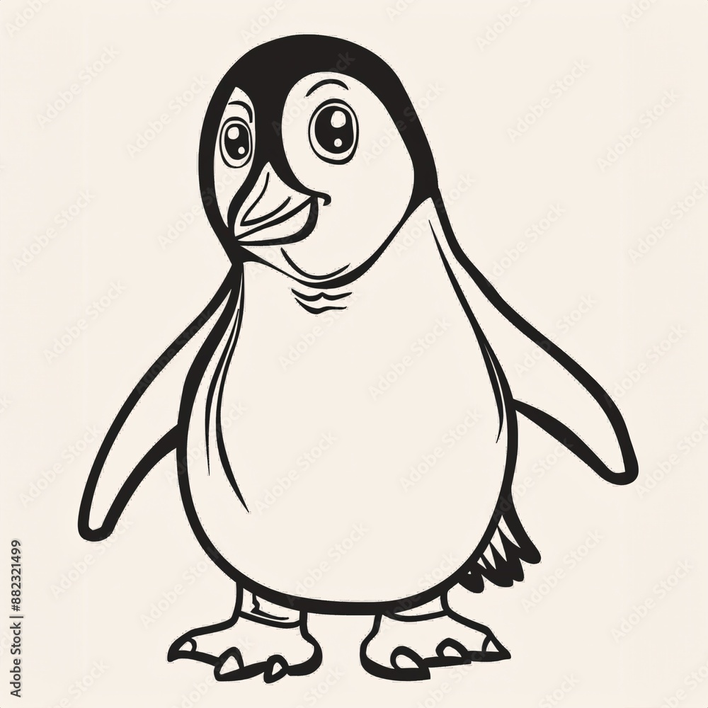 Fototapeta premium Penguin - A Black And White Drawing Of A Penguin