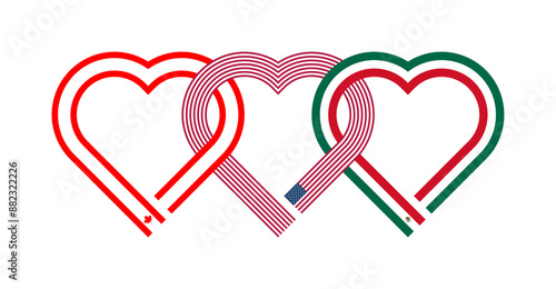 friendship concept. heart shaped ribbon icons of canada, united states and mexico flags. vector illustration isolated on white background