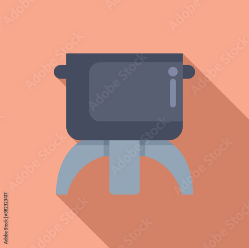 Cooking pot standing on a stove burner icon. Flat design with long shadow