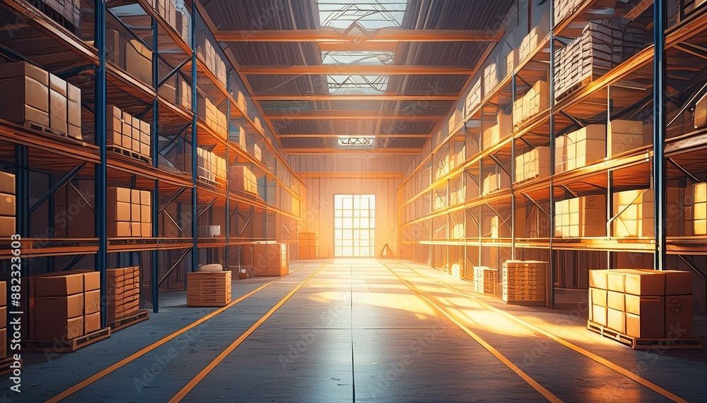 Organized warehouse interior showcases efficiency in logistics and supply chain management. Effective inventory control, order fulfillment, and space optimization. Organized warehouse interior showcases efficiency in logistics and supply chain management. Effective inventory control, order fulfillment, and space optimization.