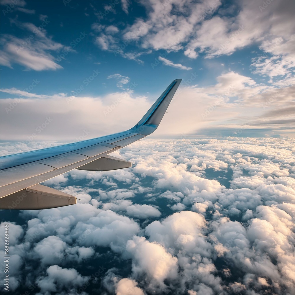 Plane wing in cloudy sky Plane wing in cloudy sky