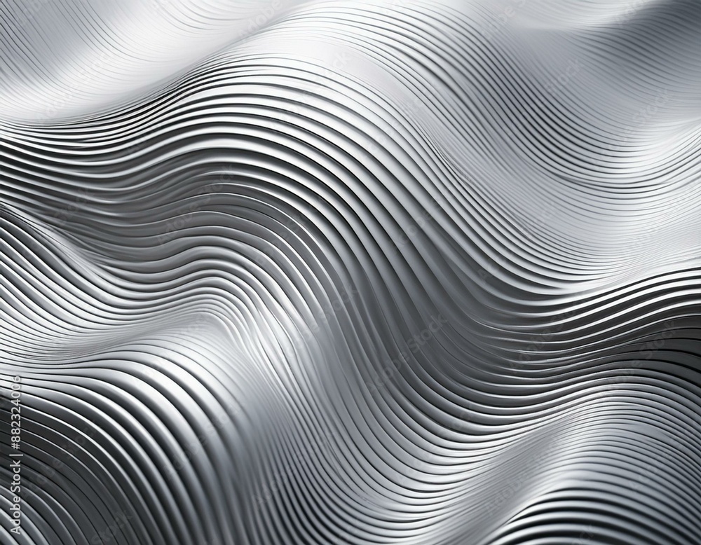 Fototapeta premium Wavy Silver Metallic 3D Background. Generative AI 
