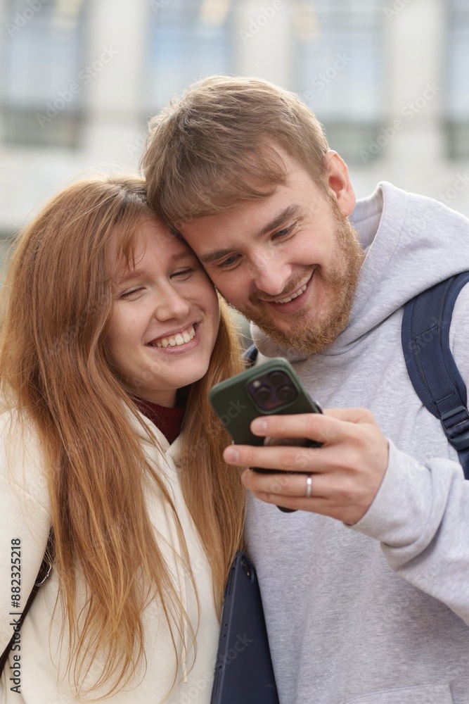 beautiful young couple hugging, two young students joy beautiful young couple hugging, two young students joy