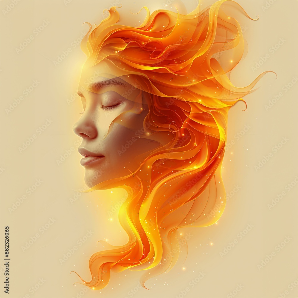 Fire and Desire: The Flames of Passion - A woman with orange hair Fire and Desire: The Flames of Passion - A woman with orange hair