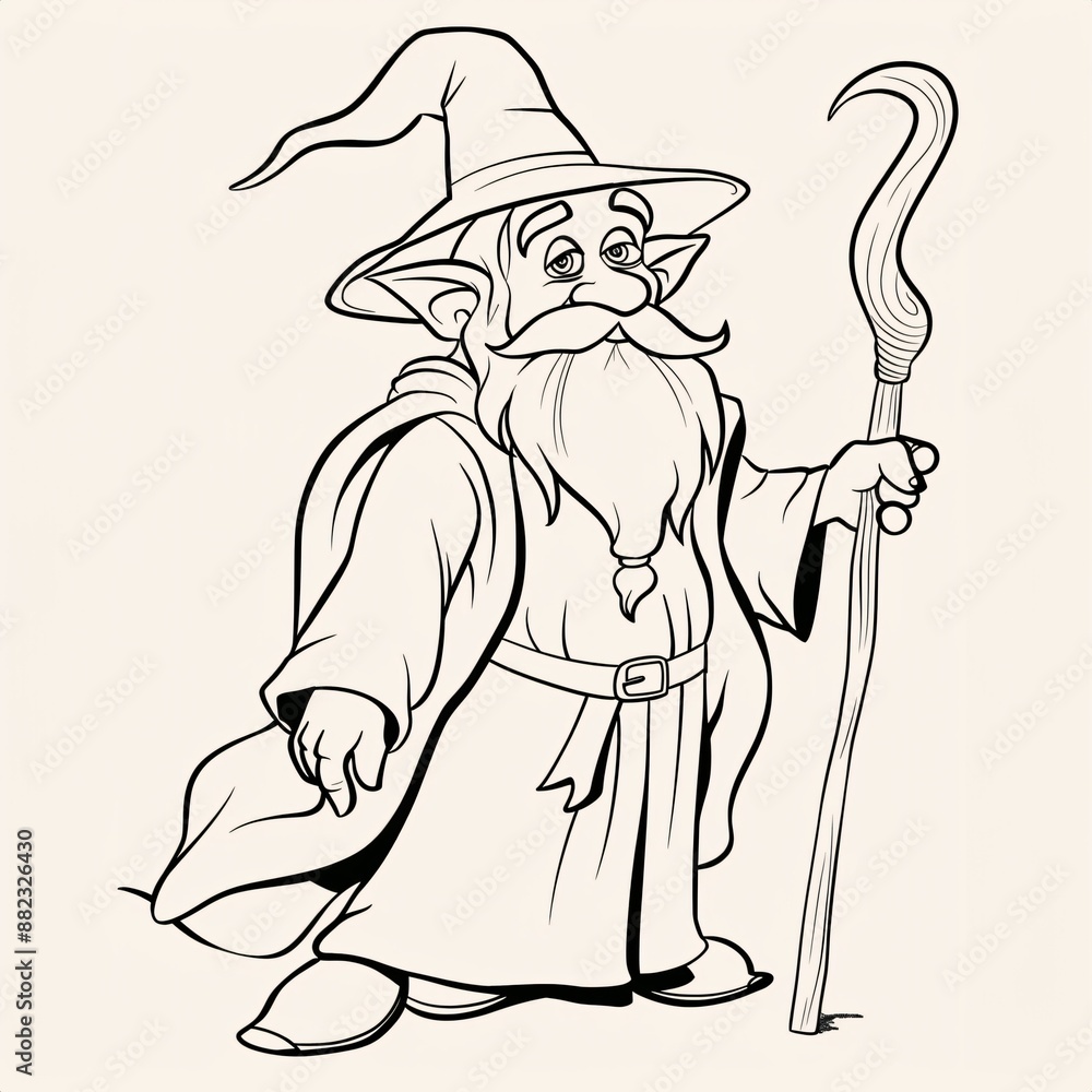 Fototapeta premium Cute Wizard - A Cartoon Of A Wizard Holding A Staff