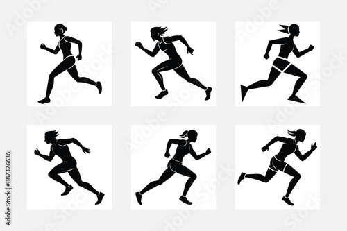 set of silhouettes of sprinter runner with different poses, gestures. isolated on white background. vector illustration.