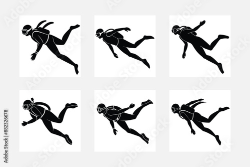Vector silhouette of a who is diving