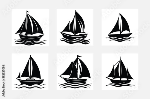 BOAT SHIP SAILING Wave Icon Vector set