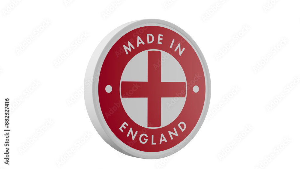 Made in England. Circle country flag product label round pinback button banner simple. Transparent backgound. 3d rendered with alpha channel. Round shape. Made in England. Circle country flag product label round pinback button banner simple. Transparent backgound. 3d rendered with alpha channel. Round shape.