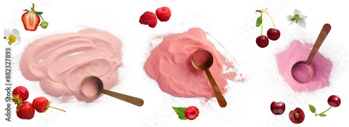 Принти на полотні 3 pink flavours powder strawberry, raspberry and cherry collection - Ready to us