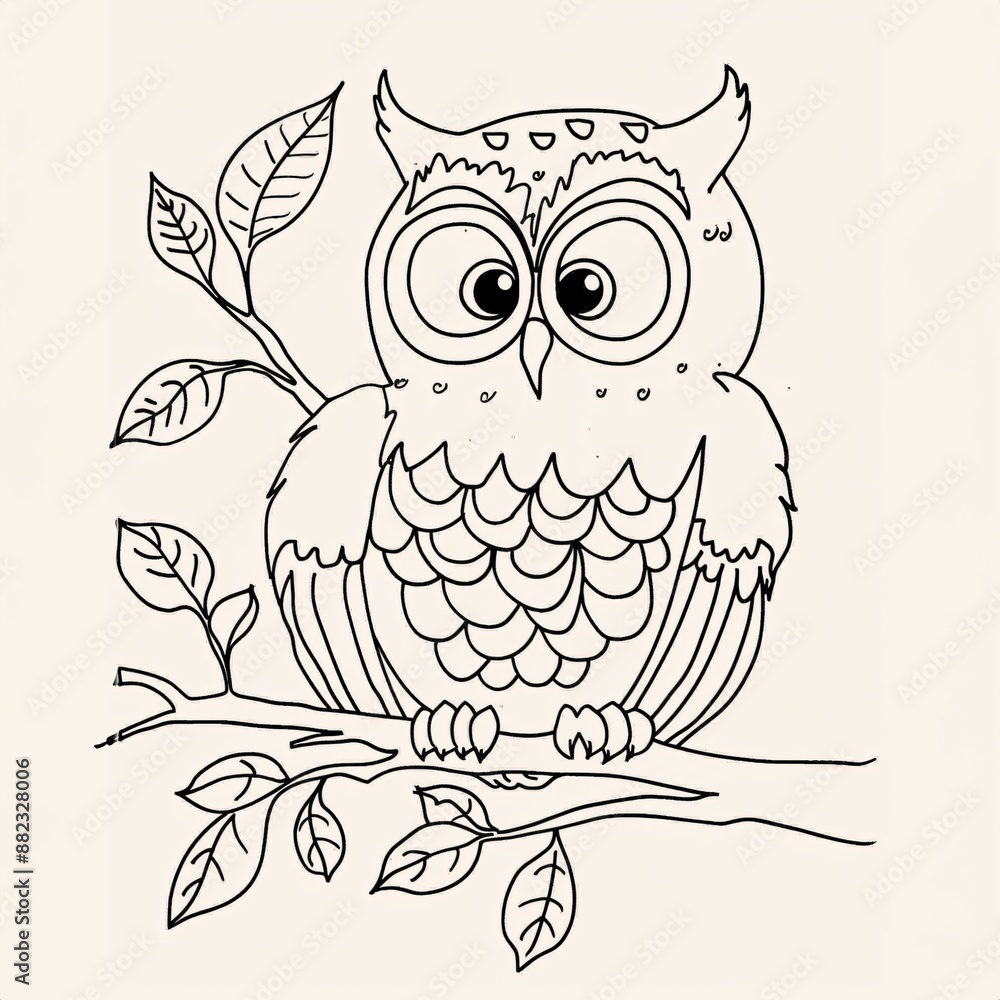 Naklejka premium Animals Scene - A Drawing Of An Owl On A Branch