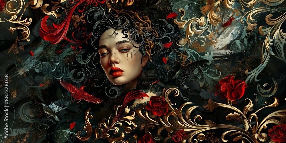 Modern digital illustration combining elements of technology and nature, Abstract futuristic design with organic shapes