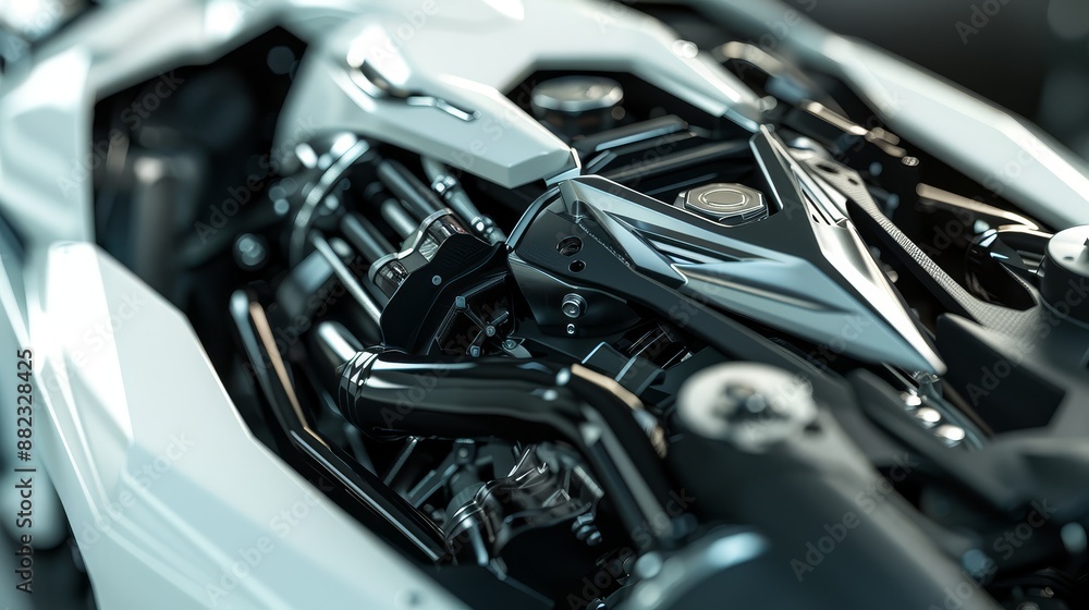 Close-up of a Futuristic Motorcycle Engine - A close-up shot of the engine of a futuristic motorcycle, highlighting the sleek design and intricate details of the machine. - A close-up shot of the engi Close-up of a Futuristic Motorcycle Engine - A close-up shot of the engine of a futuristic motorcycle, highlighting the sleek design and intricate details of the machine. - A close-up shot of the engi