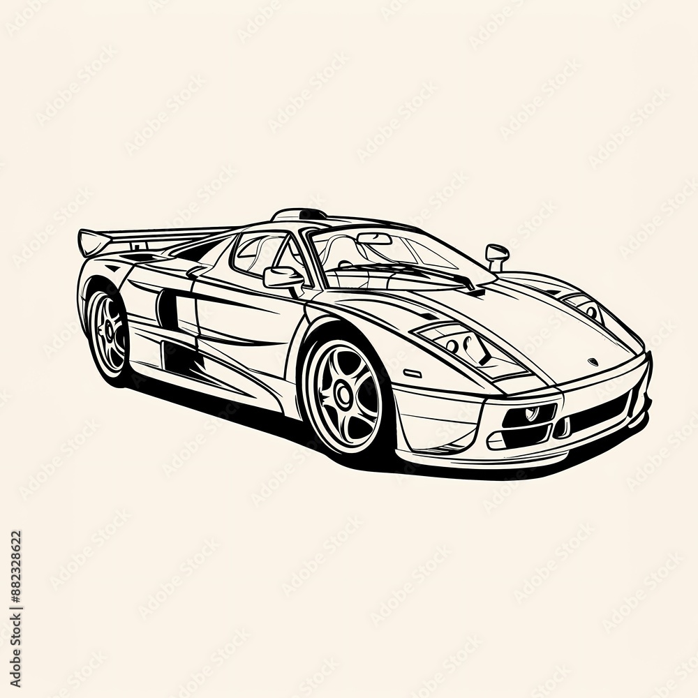 Obraz premium Supercar - A Black And White Drawing Of A Sports Car
