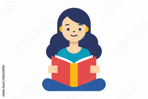 A girl read books on white background vector art illustration vector illustration, cartoon, clipart and line art design