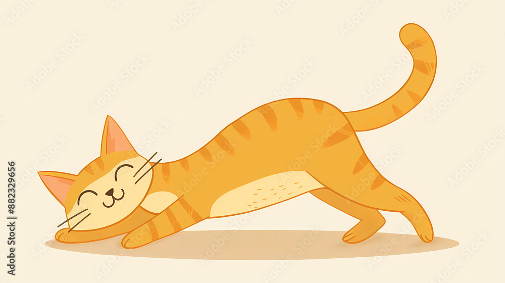 Fototapeta premium Simple drawing of an orange cartoon cat stretching