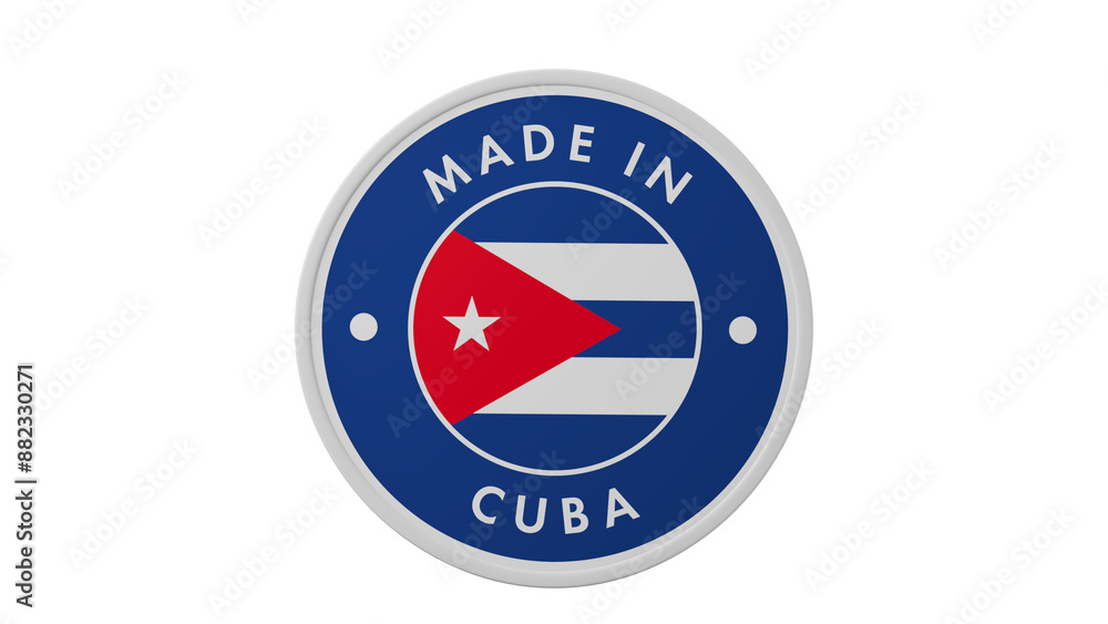 Made in Cuba. Circle country flag product label round pinback button banner simple. Transparent backgound. 3d rendered with alpha channel. Round shape. Made in Cuba. Circle country flag product label round pinback button banner simple. Transparent backgound. 3d rendered with alpha channel. Round shape.