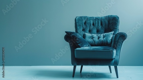 armchair on a light velour blue background